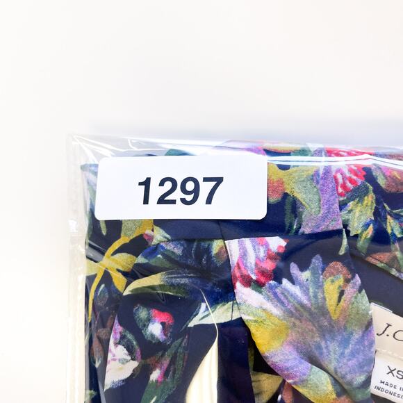 J.Crew XS Floral Tie-Neck Knee Length Dress Navy Blue Fit & Flare Dress - Picture 13 of 13